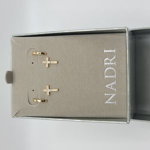 NWT Nadri CZ Gold Half Hoop & Cross Stud Earring Set✨